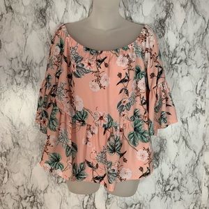 A.N.A Floral flower print off shoulder pink shirt